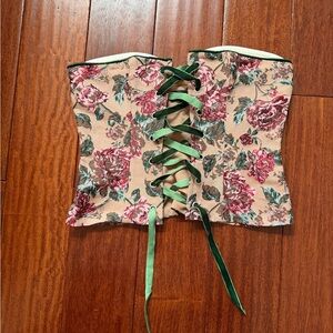 MAJORELLE Green and Red Floral Corset Top